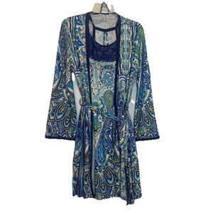 New Directions Sleepwear Robe Nightgown Matching Set Boho Paisley - Medium